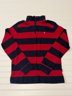 Polo by Ralph Lauren Red & Navy Striped Quarter-Zip Shirt